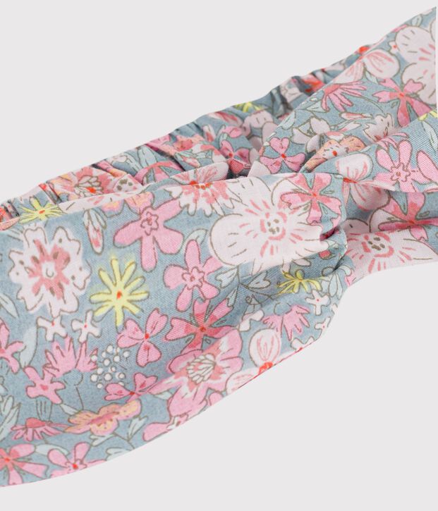 Kinder-Stirnband aus Popeline mit Blumenmuster blau/vielfarbig