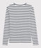 Klassisches Damen-T-Shirt mit V-Ausschnitt aus gestreifter Baumwolle weiss MARSHMALLOW/blau SMOKING