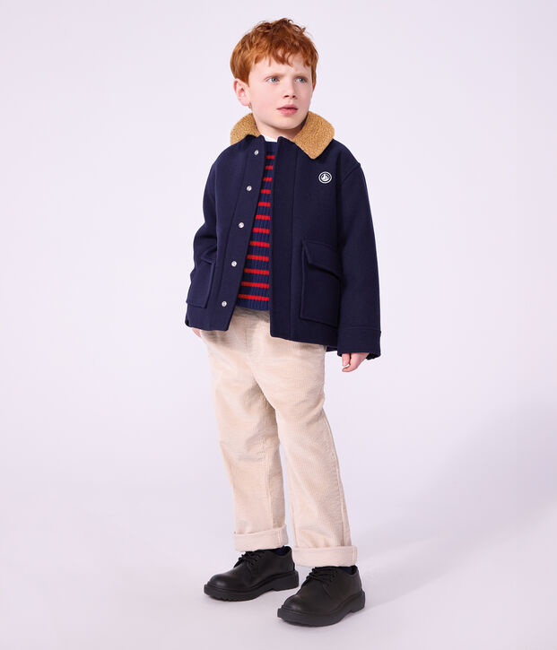 Kinderjacke im Caban-Stil aus einfarbiger Schurwolle SMOKING