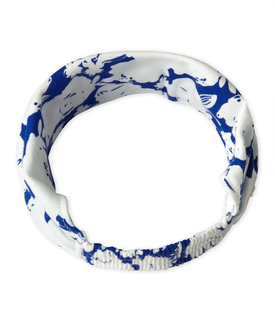 Bedrucktes Mädchen-Kopftuch weiss MARSHMALLOW/blau PERSE