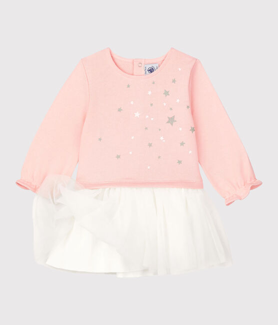 Baby-Kleid aus Molton für Mädchen rosa MINOIS/weiss MARSHMALLOW