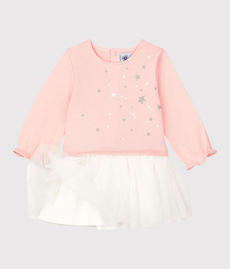 Baby-Kleid aus Molton f&uuml;r M&auml;dchen rosa/weiss