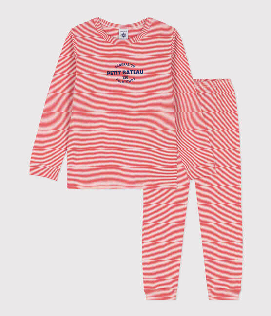 Kinderpyjama aus Baumwolle mit Streifen orange OURSIN/weiss MARSHMALLOW