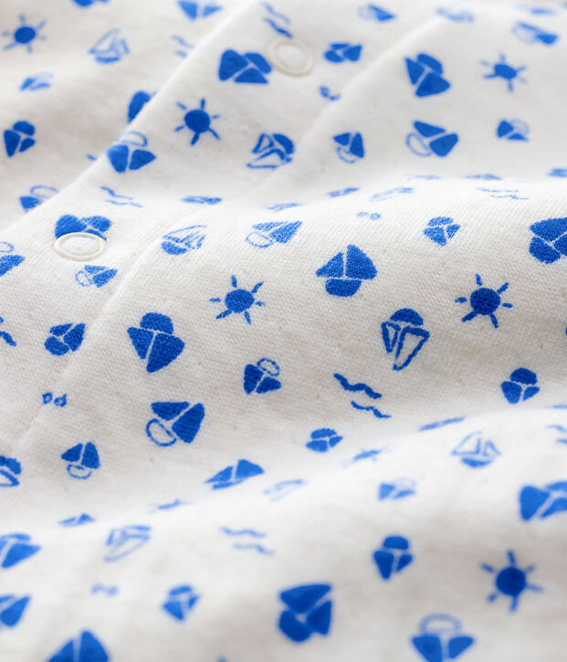 Gemusterter Baby-Bodyjama mit Boot-Motiv, aus Doppeljersey aus Bio-Baumwolle weiss/blau