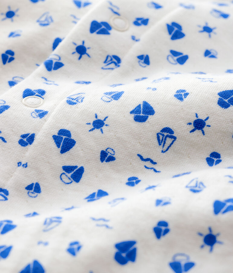 Gemusterter Baby-Bodyjama mit Boot-Motiv, aus Doppeljersey aus Bio-Baumwolle weiss MARSHMALLOW/blau COOL