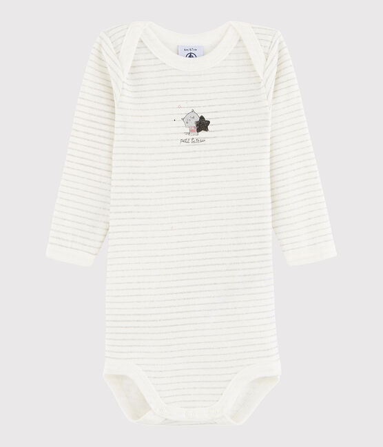Langärmeliger Baby-Body Mädchen/Jungen weiss MARSHMALLOW/grau ARGENT