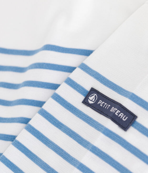 Lang&auml;rmeliges Kinder-T-Shirt Marini&egrave;re aus Baumwolle weiss/blau