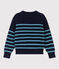 Damenpullover aus Wolle mit Matrosenmuster blau/blau