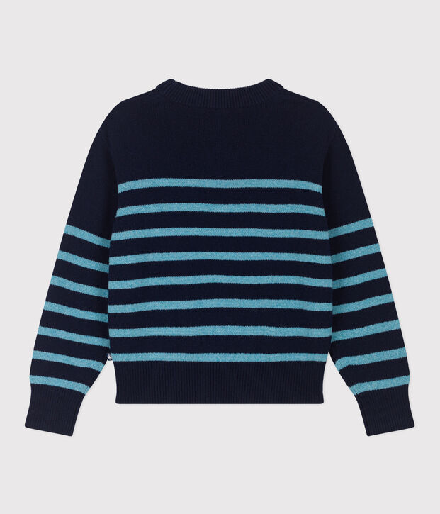 Damenpullover aus Wolle mit Matrosenmuster blau/blau