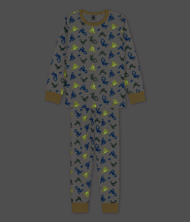 Kinderpyjama aus Baumwolle mit phosphoreszierenden Affen f&uuml;r Jungen weiss/vielfarbig