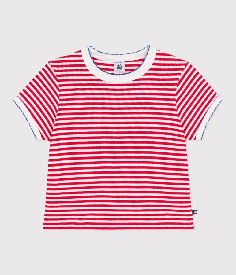 Kurz&auml;rmeliges Kinder-T-Shirt aus Baumwolle mit Streifen rot/weiss