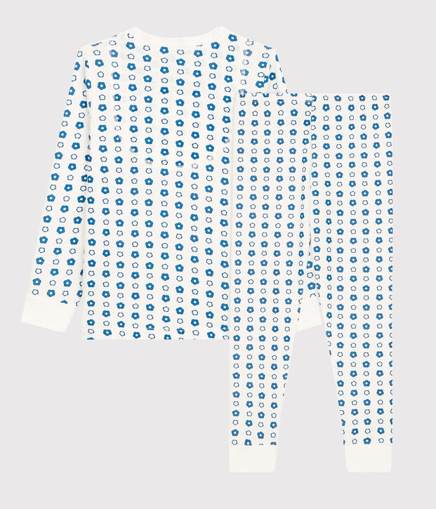 Kinderpyjama aus Bio-Baumwolle mit Blumenmotiv weiss/blau