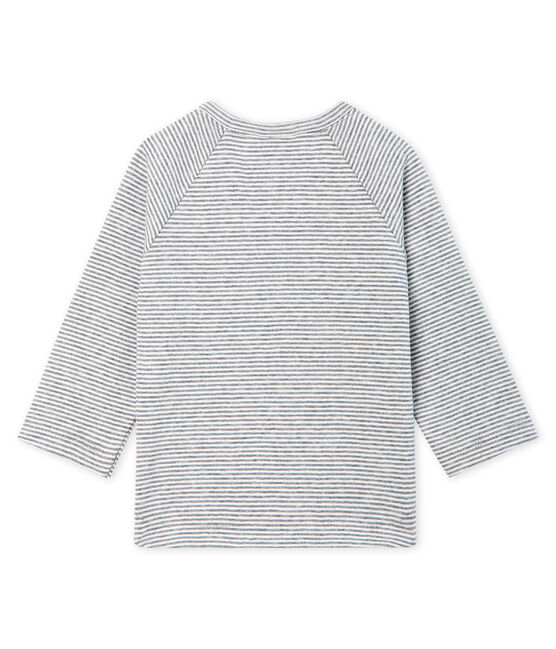 Langärmeliges Baby-T-Shirt für Jungen mit Milleraies-Ringelmuster grau SUBWAY/weiss MARSHMALLOW