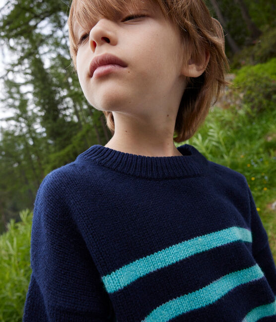 Gestreifter Kinderpullover aus Wolle und Baumwolle für Mädchen/Jungen SMOKING/ AZUL
