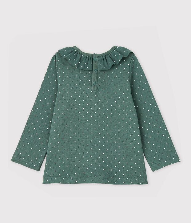 Baby-Bluse aus Baumwolle mit R&uuml;schenkragen f&uuml;r M&auml;dchen gr&uuml;n/weiss