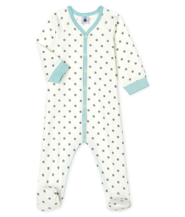 Baby-Strampler aus Rippstrick f&uuml;r Jungen weiss/grau