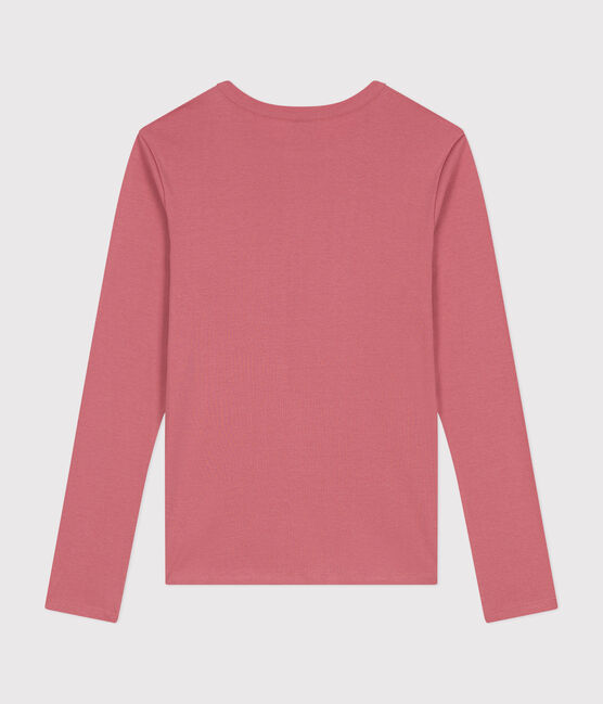 Langärmeliges Damen-T-Shirt L'Iconique aus einfarbigem Rippstrick rosa ROSEWOOD
