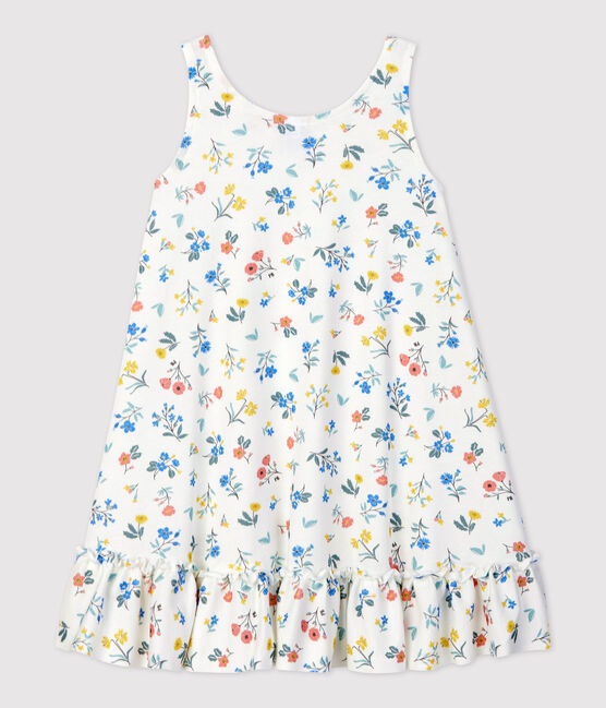 Ärmelloses Kinderkleid aus Baumwolle für Mädchen weiss MARSHMALLOW/weiss MULTICO