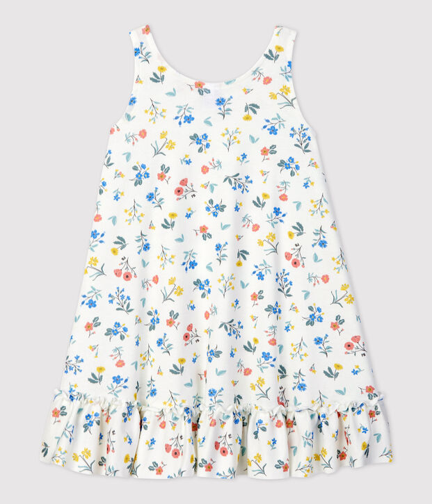 &Auml;rmelloses Kinderkleid aus Baumwolle f&uuml;r M&auml;dchen weiss/vielfarbig