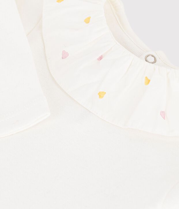 Baby-Body aus einfarbiger Baumwolle mit besticktem Kragen weiss