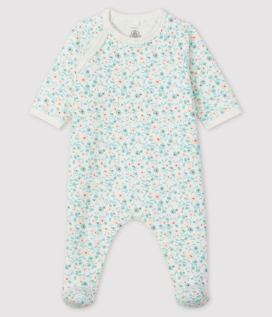 Baby-Strampler aus Molton mit Blumen-Motiv weiss MARSHMALLOW/weiss MULTICO