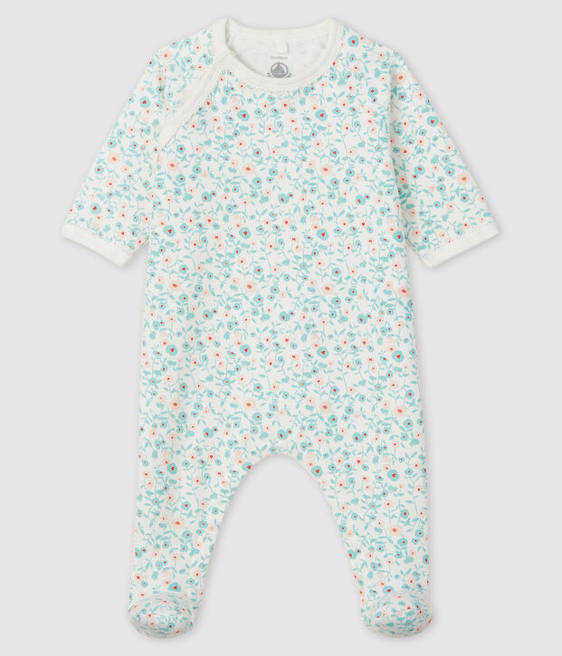 Baby-Strampler aus Molton mit Blumen-Motiv weiss/vielfarbig
