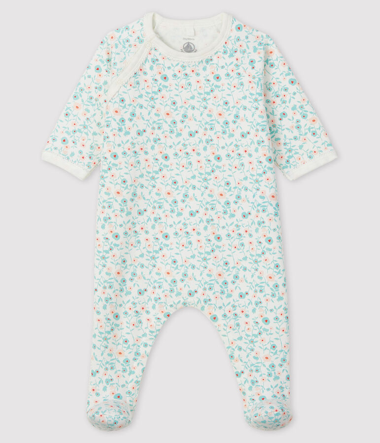 Baby-Strampler aus Molton mit Blumen-Motiv weiss MARSHMALLOW/weiss MULTICO