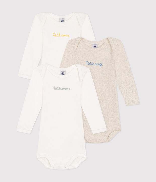 3er-Set lang&auml;rmelige Bodys aus Baumwolle mit Schriftzug f&uuml;r Babys vielfarbig