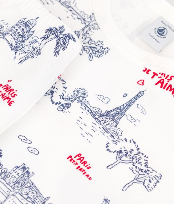 Kinder-Kurzpyjama aus Baumwolle weiss MARSHMALLOW/weiss MULTICO