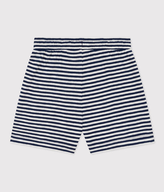 Gestreifte Kindershorts aus geflammtem Jersey für Mädchen blau MEDIEVAL/weiss MARSHMALLOW