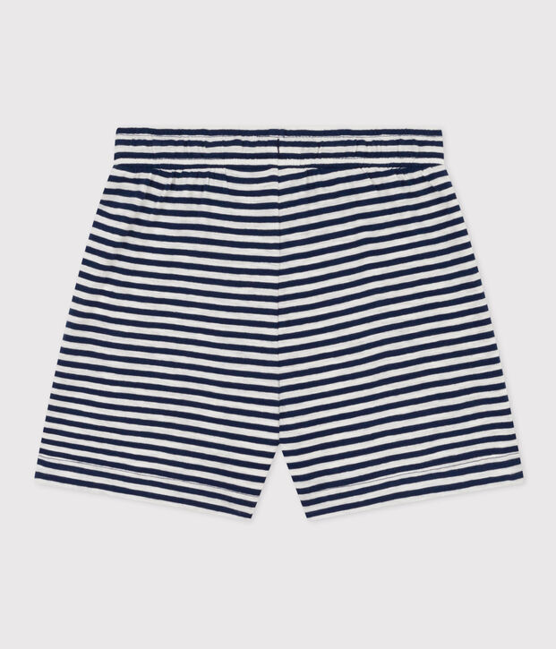 Gestreifte Kindershorts aus geflammtem Jersey f&uuml;r M&auml;dchen blau/weiss