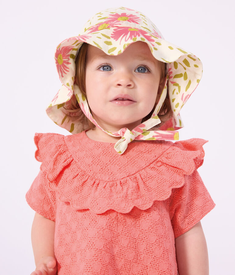 Kurz&auml;rmeliges Baby-Kleid aus Lochspitze mit Herzmotiven rosa