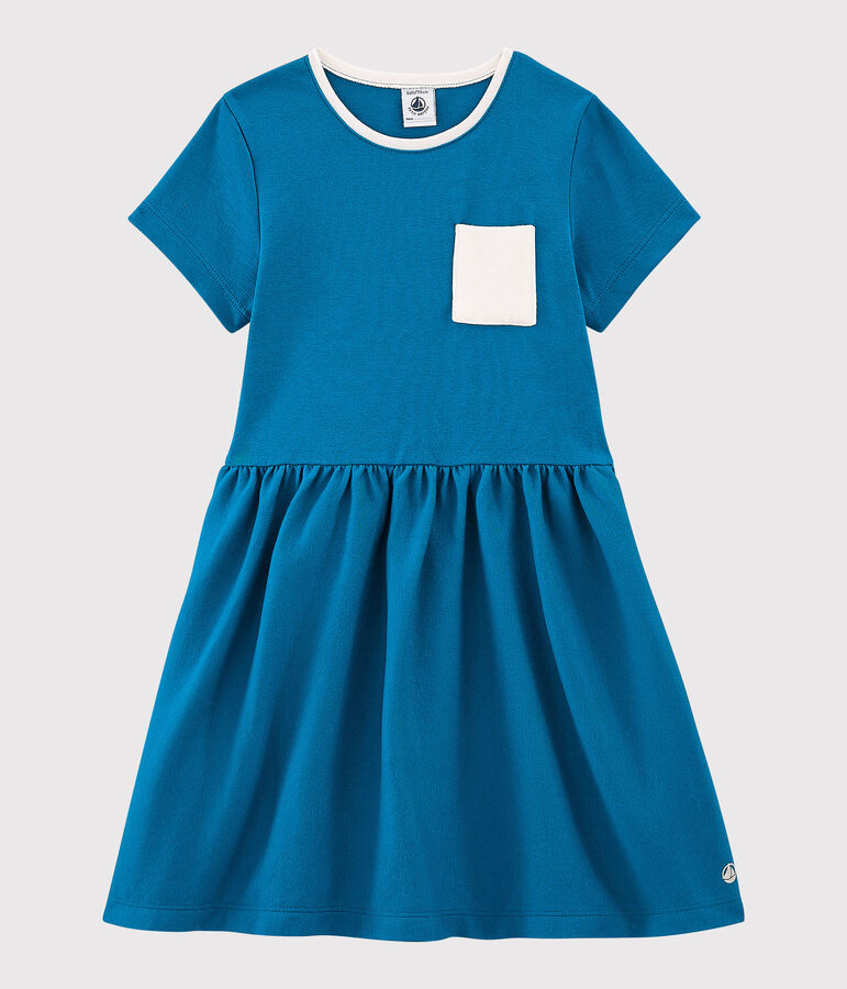 Kurz&auml;rmeliges Kinderkleid aus Baumwolle f&uuml;r M&auml;dchen blau MYKONOS