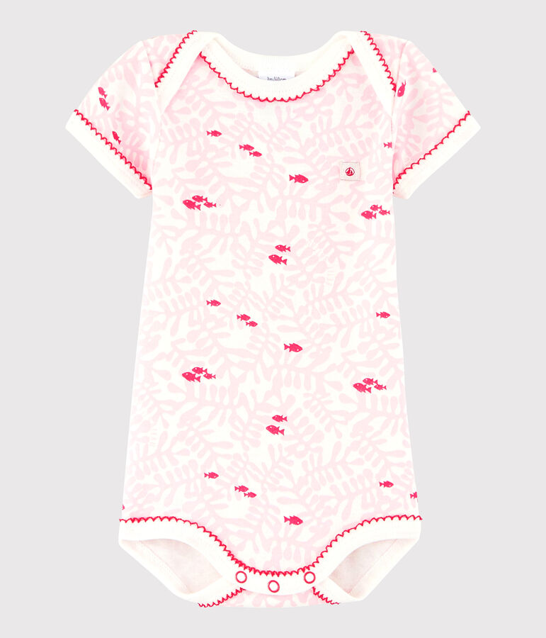 Kurz&auml;rmeliger Baby-Body M&auml;dchen weiss MARSHMALLOW/weiss MULTICO