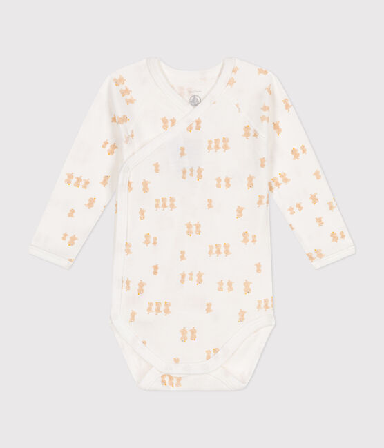 Langärmeliger Wickelbody aus Baumwolle MARSHMALLOW/ BEIGE
