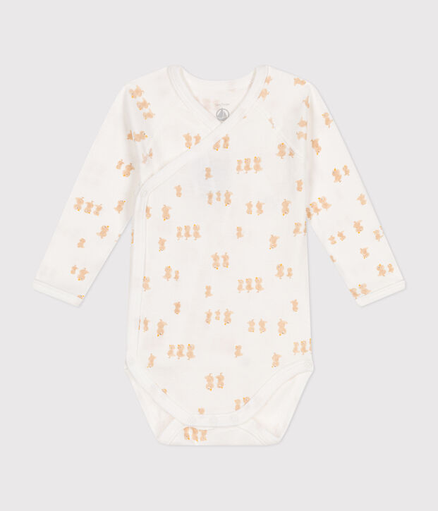 Lang&auml;rmeliger Wickelbody aus Baumwolle weiss/beige