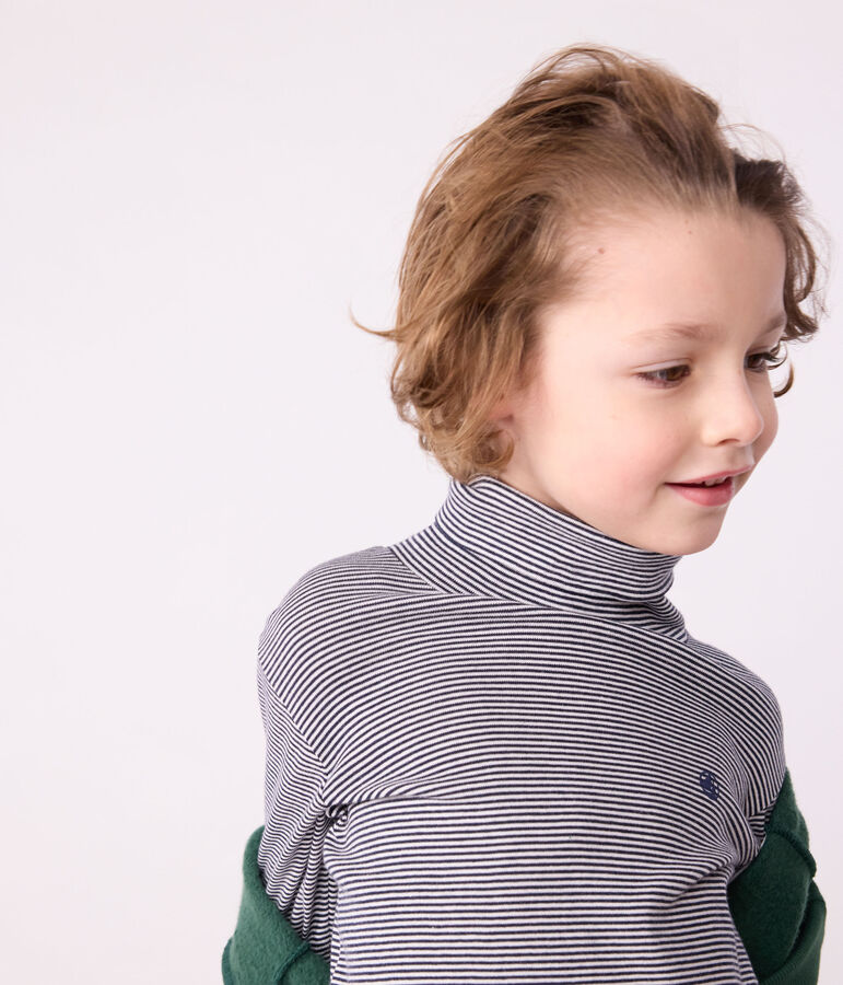 Kinder-Rollkragenshirt aus Baumwolle f&uuml;r M&auml;dchen und Jungen blau/weiss