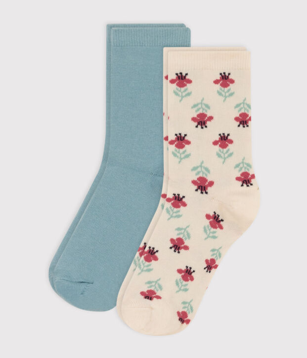 2er-Set gebl&uuml;mte Kindersocken aus Baumwolljersey vielfarbig