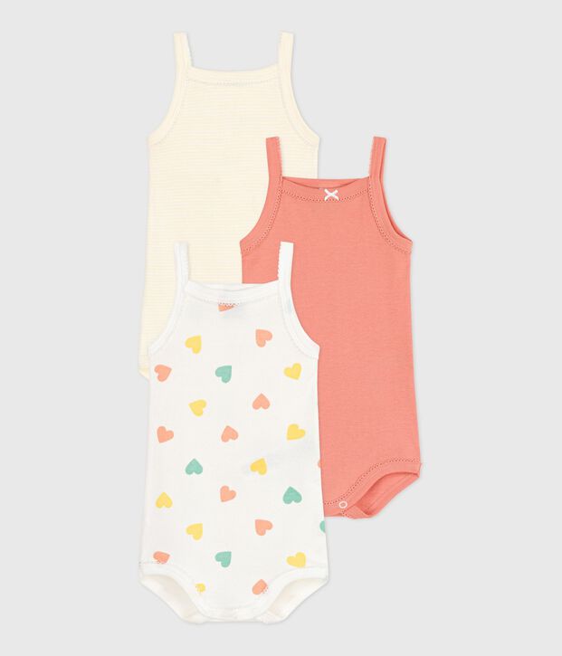 3er-Set Tr&auml;gerstrampler aus Baumwolle mit Herzmotiv vielfarbig