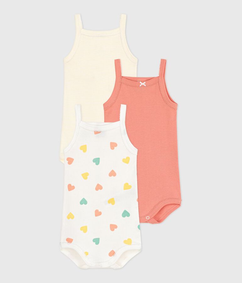 3er-Set Tr&auml;gerstrampler aus Baumwolle mit Herzmotiv vielfarbig