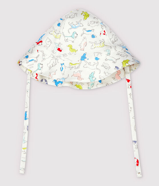 Baby-Bobmütze aus Bio-Baumwolle in Bouclé-Frottee weiss MARSHMALLOW/weiss MULTICO