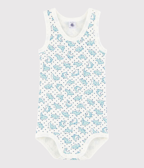 Ärmelloser Baby-Body Jungen weiss MARSHMALLOW/weiss MULTICO