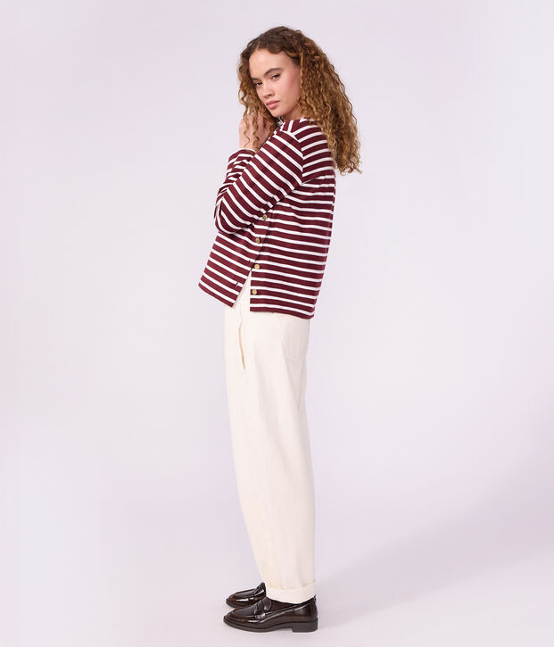 Damen-Streifenshirt Marini&egrave;re aus Baumwolle rot/weiss