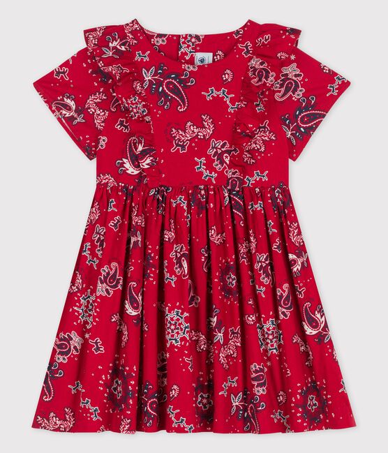 Kurzärmeliges Kinderkleid aus Popeline für Mädchen rot TERKUIT/weiss MULTICO