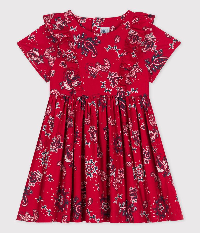 Kurz&auml;rmeliges Kinderkleid aus Popeline f&uuml;r M&auml;dchen rot/vielfarbig