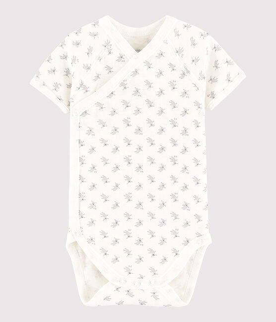 Kurzärmeliger Baby-Body in Wickelform Mädchen/Jungen weiss MARSHMALLOW/weiss MULTICO