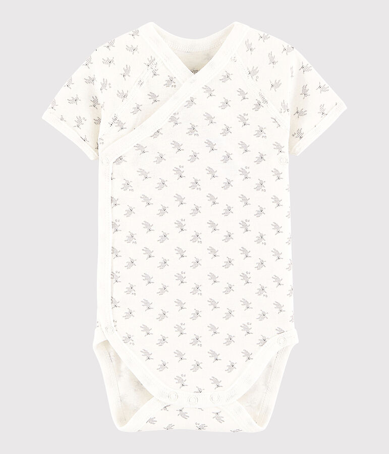 Kurz&auml;rmeliger Baby-Body in Wickelform M&auml;dchen/Jungen weiss MARSHMALLOW/weiss MULTICO