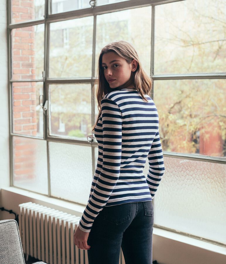 Emblematisches lang&auml;rmliges T-Shirt f&uuml;r Damen blau/grau