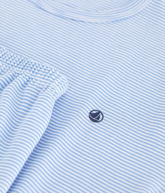 Kinder-Kurzpyjama aus Baumwolle mit Streifen blau EDNA/weiss MARSHMALLOW