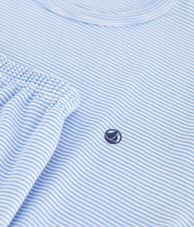 Kinder-Kurzpyjama aus Baumwolle mit Streifen blau/weiss